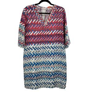 Vilagallo Multicolor Abstract Print 100% Silk Elbow Length Sleeve Shift Dress 12